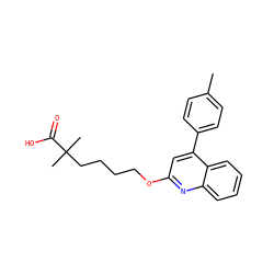 Cc1ccc(-c2cc(OCCCCC(C)(C)C(=O)O)nc3ccccc23)cc1 ZINC000013729658