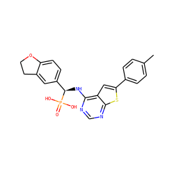 Cc1ccc(-c2cc3c(N[C@H](c4ccc5c(c4)CCO5)P(=O)(O)O)ncnc3s2)cc1 ZINC001772634654