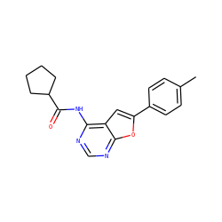 Cc1ccc(-c2cc3c(NC(=O)C4CCCC4)ncnc3o2)cc1 ZINC000014946147