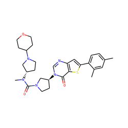 Cc1ccc(-c2cc3ncn([C@H]4CCN(C(=O)N(C)[C@H]5CCN(C6CCOCC6)C5)C4)c(=O)c3s2)c(C)c1 ZINC000028818556