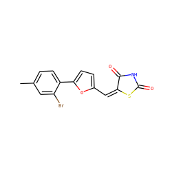 Cc1ccc(-c2ccc(/C=C3/SC(=O)NC3=O)o2)c(Br)c1 ZINC000002119943