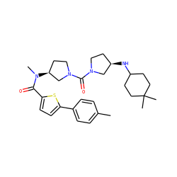 Cc1ccc(-c2ccc(C(=O)N(C)[C@H]3CCN(C(=O)N4CC[C@@H](NC5CCC(C)(C)CC5)C4)C3)s2)cc1 ZINC000036151836