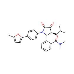 Cc1ccc(-c2ccc(N3C(=O)C(=O)[C@@H](C(=O)C(C)C)[C@@H]3c3ccccc3C(=O)N(C)C)cc2)o1 ZINC000169696046