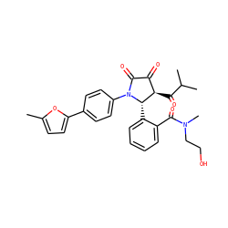Cc1ccc(-c2ccc(N3C(=O)C(=O)[C@@H](C(=O)C(C)C)[C@@H]3c3ccccc3C(=O)N(C)CCO)cc2)o1 ZINC000169696727