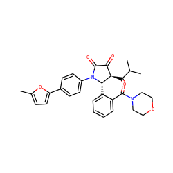 Cc1ccc(-c2ccc(N3C(=O)C(=O)[C@@H](C(=O)C(C)C)[C@@H]3c3ccccc3C(=O)N3CCOCC3)cc2)o1 ZINC000169696595