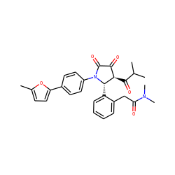 Cc1ccc(-c2ccc(N3C(=O)C(=O)[C@@H](C(=O)C(C)C)[C@@H]3c3ccccc3CC(=O)N(C)C)cc2)o1 ZINC000169696385