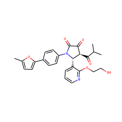 Cc1ccc(-c2ccc(N3C(=O)C(=O)[C@@H](C(=O)C(C)C)[C@@H]3c3cccnc3OCCO)cc2)o1 ZINC000169696345