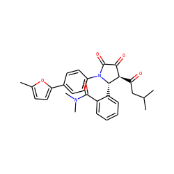 Cc1ccc(-c2ccc(N3C(=O)C(=O)[C@@H](C(=O)CC(C)C)[C@@H]3c3ccccc3C(=O)N(C)C)cc2)o1 ZINC000169696054