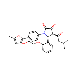 Cc1ccc(-c2ccc(N3C(=O)C(=O)[C@@H](C(=O)CC(C)C)[C@@H]3c3ccccc3OCCO)cc2)o1 ZINC000169696026