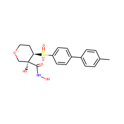 Cc1ccc(-c2ccc(S(=O)(=O)[C@@H]3CCOC[C@]3(O)C(=O)NO)cc2)cc1 ZINC000028382070