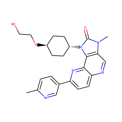Cc1ccc(-c2ccc3ncc4c(c3n2)n([C@H]2CC[C@H](OCCO)CC2)c(=O)n4C)cn1 ZINC000261134868