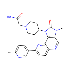 Cc1ccc(-c2ccc3ncc4c(c3n2)n(C2CCN(CC(N)=O)CC2)c(=O)n4C)cn1 ZINC000118540417