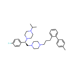 Cc1ccc(-c2ccccc2CCCN2CCN(C[C@@H](c3ccc(F)cc3)N3CCN(C(C)C)CC3)CC2)cc1 ZINC000028646392