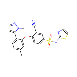 Cc1ccc(-c2ccnn2C)c(Oc2ccc(S(=O)(=O)Nc3nccs3)cc2C#N)c1 ZINC000095583579