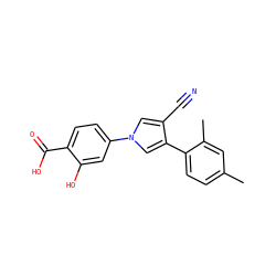 Cc1ccc(-c2cn(-c3ccc(C(=O)O)c(O)c3)cc2C#N)c(C)c1 ZINC000200837654