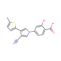 Cc1ccc(-c2cn(-c3ccc(C(=O)O)c(O)c3)cc2C#N)s1 ZINC000200833083