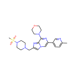 Cc1ccc(-c2cn3cc(CN4CCN(S(C)(=O)=O)CC4)nc3c(N3CCOCC3)n2)cn1 ZINC000084690307