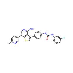 Cc1ccc(-c2cnc(N)c3c(-c4ccc(NC(=O)Nc5cccc(F)c5)cc4)csc23)cn1 ZINC000063298189