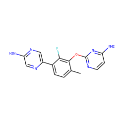 Cc1ccc(-c2cnc(N)cn2)c(F)c1Oc1nccc(N)n1 ZINC000224563835