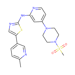 Cc1ccc(-c2cnc(Nc3cc(N4CCN(S(C)(=O)=O)CC4)ccn3)s2)cn1 ZINC000084605396