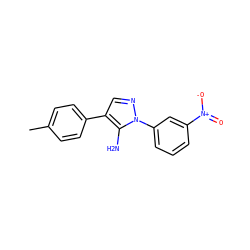 Cc1ccc(-c2cnn(-c3cccc([N+](=O)[O-])c3)c2N)cc1 ZINC000002508446