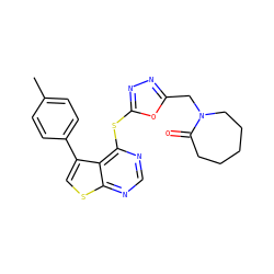 Cc1ccc(-c2csc3ncnc(Sc4nnc(CN5CCCCCC5=O)o4)c23)cc1 ZINC000003419367
