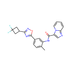 Cc1ccc(-c2nc(C3CC(F)(F)C3)no2)cc1NC(=O)c1cnc2ccccn12 ZINC000206120562