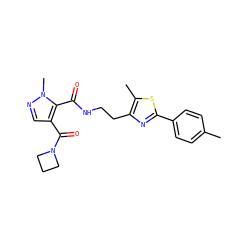 Cc1ccc(-c2nc(CCNC(=O)c3c(C(=O)N4CCC4)cnn3C)c(C)s2)cc1 ZINC000144097490