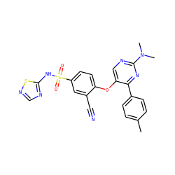 Cc1ccc(-c2nc(N(C)C)ncc2Oc2ccc(S(=O)(=O)Nc3ncns3)cc2C#N)cc1 ZINC000095583456