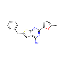 Cc1ccc(-c2nc(N)c3cc(Cc4ccccc4)sc3n2)o1 ZINC000096908915