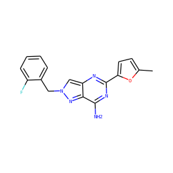 Cc1ccc(-c2nc(N)c3nn(Cc4ccccc4F)cc3n2)o1 ZINC000653841627