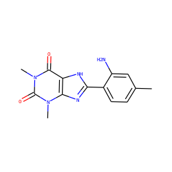 Cc1ccc(-c2nc3c([nH]2)c(=O)n(C)c(=O)n3C)c(N)c1 ZINC000026014810