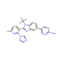 Cc1ccc(-c2nc3cc(-c4cnc(N)nc4)ccc3n2C(C)(C)C)c(-n2cncn2)n1 ZINC000169255010