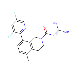 Cc1ccc(-c2ncc(F)cc2F)c2c1CCN(C(=O)N=C(N)N)C2 ZINC000203410395