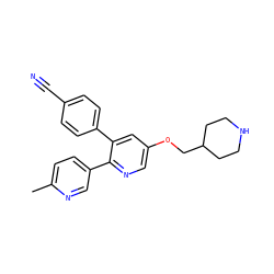 Cc1ccc(-c2ncc(OCC3CCNCC3)cc2-c2ccc(C#N)cc2)cn1 ZINC000653710208