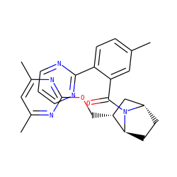 Cc1ccc(-c2ncccn2)c(C(=O)N2[C@H]3CC[C@H]2[C@H](COc2nc(C)cc(C)n2)C3)c1 ZINC000226057634