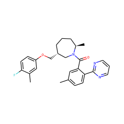 Cc1ccc(-c2ncccn2)c(C(=O)N2C[C@H](COc3ccc(F)c(C)c3)CCC[C@H]2C)c1 ZINC000118681583
