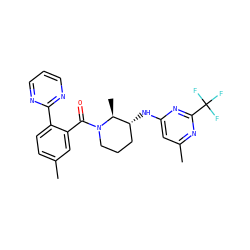 Cc1ccc(-c2ncccn2)c(C(=O)N2CCC[C@@H](Nc3cc(C)nc(C(F)(F)F)n3)[C@@H]2C)c1 ZINC000220736869