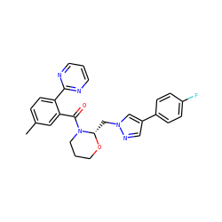 Cc1ccc(-c2ncccn2)c(C(=O)N2CCCO[C@H]2Cn2cc(-c3ccc(F)cc3)cn2)c1 ZINC001772637597