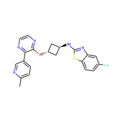 Cc1ccc(-c2nccnc2O[C@H]2C[C@H](Nc3nc4cc(F)ccc4s3)C2)cn1 ZINC000146887061