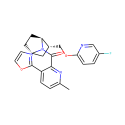 Cc1ccc(-c2ncco2)c(C(=O)N2[C@H]3CC[C@H]2[C@H](COc2ccc(F)cn2)C3)n1 ZINC000226052194