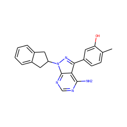 Cc1ccc(-c2nn(C3Cc4ccccc4C3)c3ncnc(N)c23)cc1O ZINC001772612437