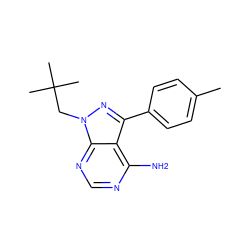 Cc1ccc(-c2nn(CC(C)(C)C)c3ncnc(N)c23)cc1 ZINC000003995379