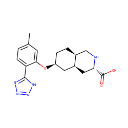 Cc1ccc(-c2nnn[nH]2)c(O[C@H]2CC[C@H]3CN[C@H](C(=O)O)C[C@H]3C2)c1 ZINC000034336306