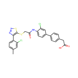 Cc1ccc(-c2nnsc2SCC(=O)Nc2ccc(-c3ccc(CC(=O)O)cc3)cc2Cl)c(Cl)c1 ZINC000044430329