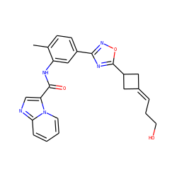 Cc1ccc(-c2noc(C3CC(=CCCO)C3)n2)cc1NC(=O)c1cnc2ccccn12 ZINC000206112755