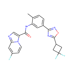 Cc1ccc(-c2noc(C3CC(F)(F)C3)n2)cc1NC(=O)c1cnc2cc(F)ccn12 ZINC000206118472