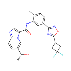 Cc1ccc(-c2noc(C3CC(F)(F)C3)n2)cc1NC(=O)c1cnc2ccc([C@@H](C)O)cn12 ZINC000206119822