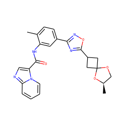 Cc1ccc(-c2noc(C3CC4(C3)OC[C@@H](C)O4)n2)cc1NC(=O)c1cnc2ccccn12 ZINC000206115875