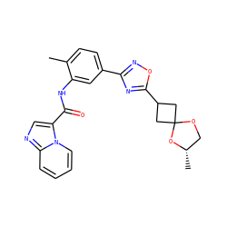 Cc1ccc(-c2noc(C3CC4(C3)OC[C@H](C)O4)n2)cc1NC(=O)c1cnc2ccccn12 ZINC000206117146